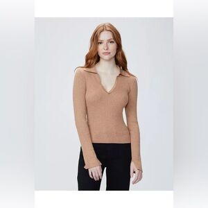 NWT PAIGE Catrina Sweater Dark Camel Ribbed V-Neck